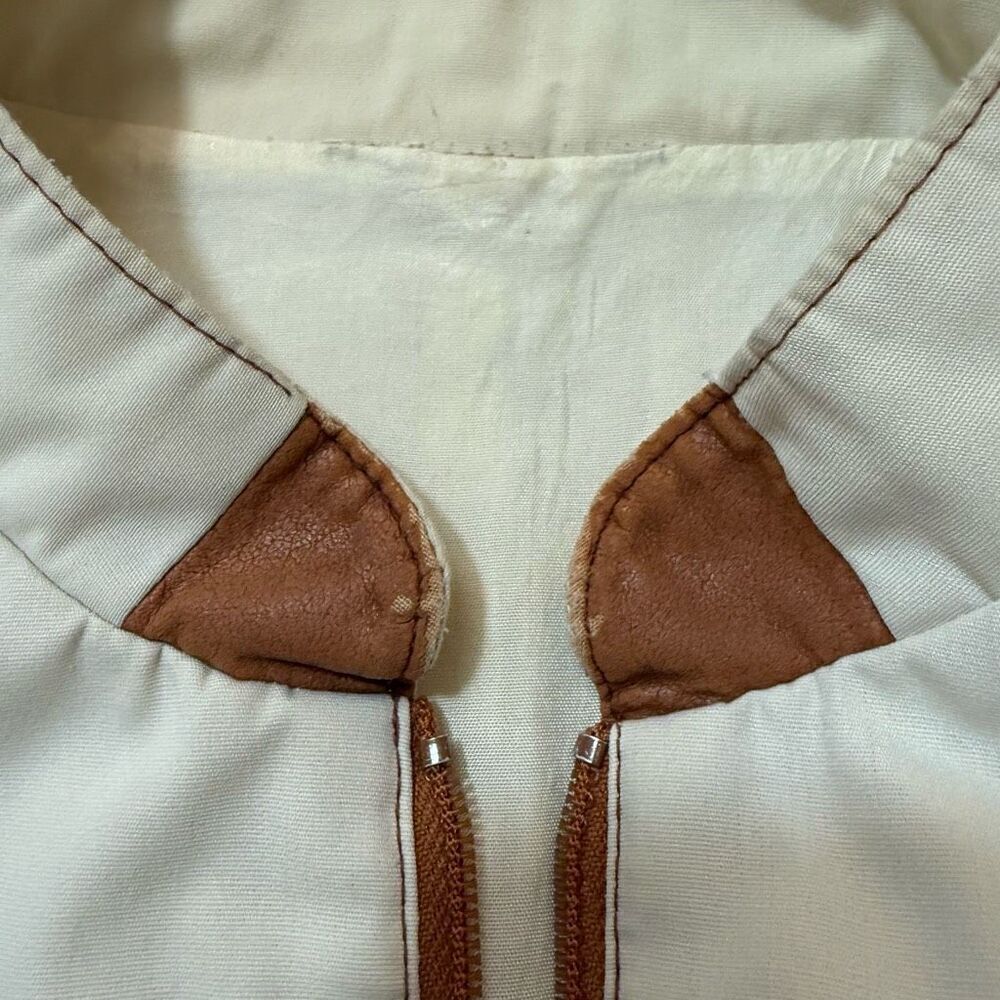 Vintage Cream Brown Canvas Aviator Leather Bomber Jacket Coat Medium - Picture 10 of 10